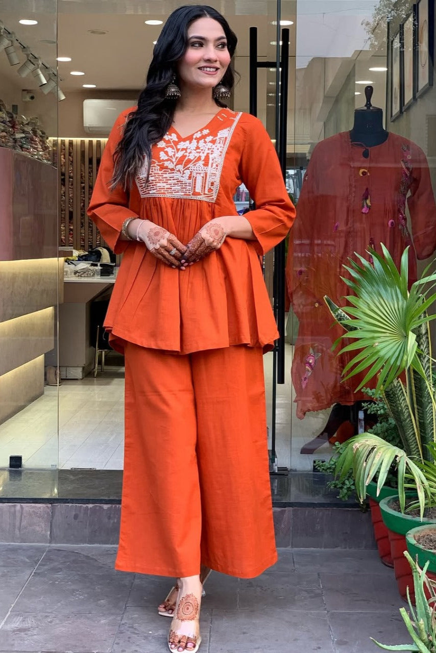 Our elegant designer thread kurta & plazzo co-ord set pure cotton. - Vastra Gehna