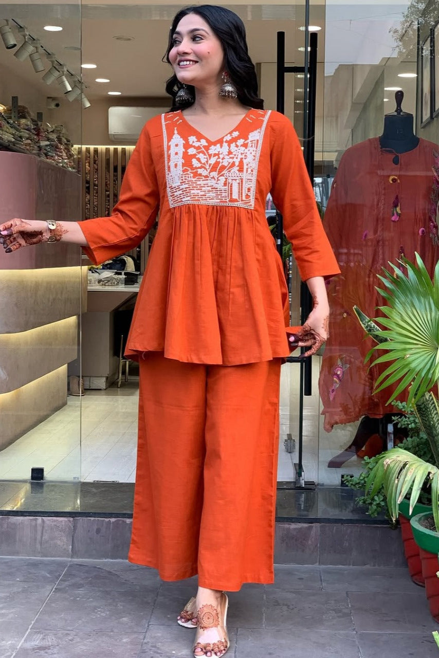 Our elegant designer thread kurta & plazzo co-ord set pure cotton. - Vastra Gehna