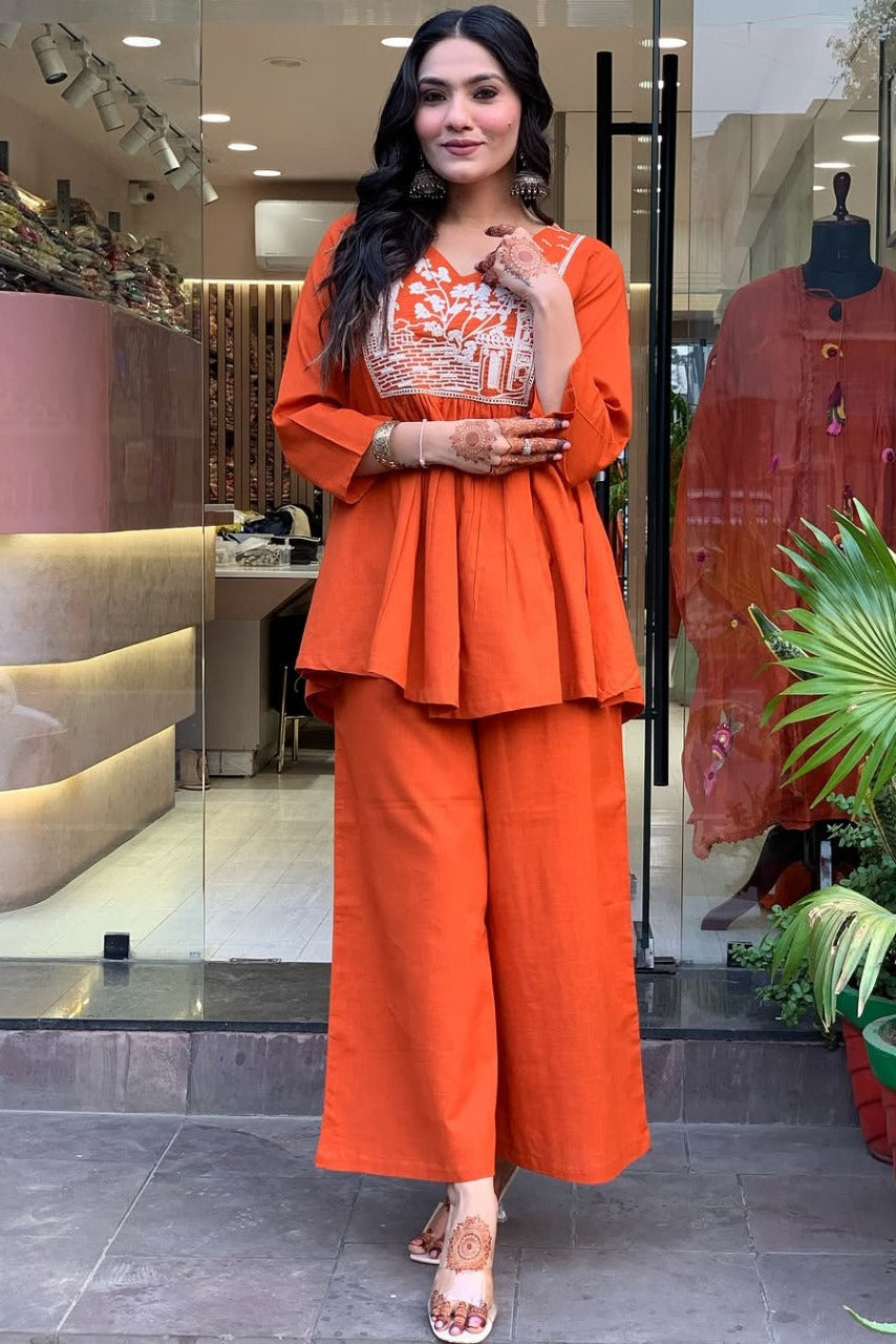 Our elegant designer thread kurta & plazzo co-ord set pure cotton. - Vastra Gehna