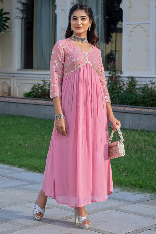 Our elegant designer printed kurta as gown set pure cotton. - Vastra Gehna