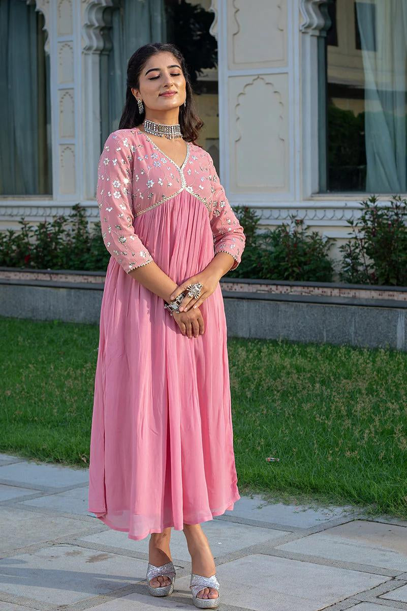 Our elegant designer printed kurta as gown set pure cotton. - Vastra Gehna