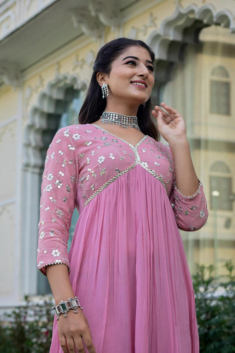 Our elegant designer printed kurta as gown set pure cotton. - Vastra Gehna