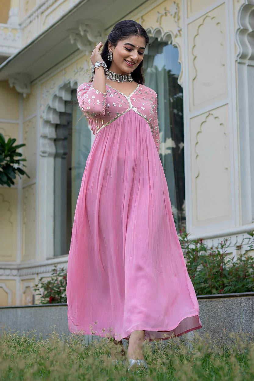 Our elegant designer printed kurta as gown set pure cotton. - Vastra Gehna