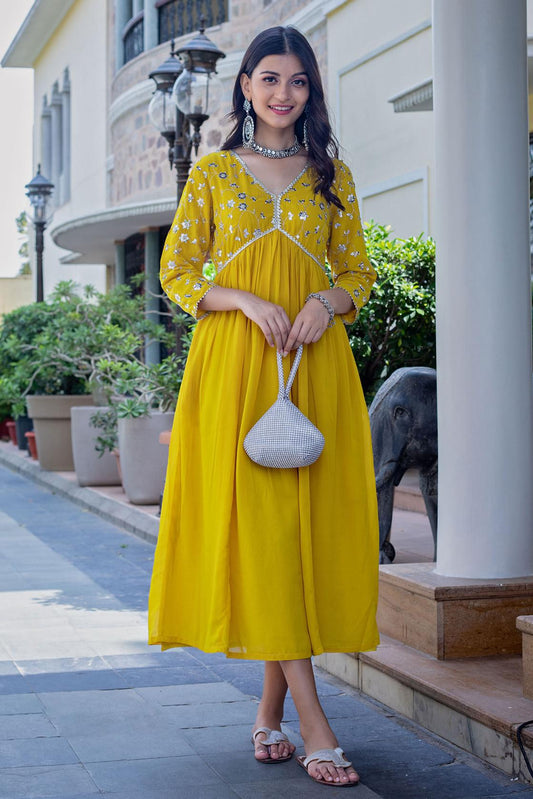 Our elegant designer printed kurta gown style pure cotton. - Vastra Gehna