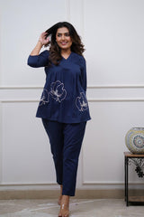 Our elegant designer printed kurta & plazzo co-ord set set pure cotton - Vastra Gehna