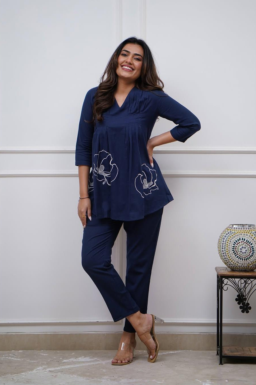 Our elegant designer printed kurta & plazzo co-ord set set pure cotton - Vastra Gehna