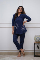 Our elegant designer printed kurta & plazzo co-ord set set pure cotton - Vastra Gehna