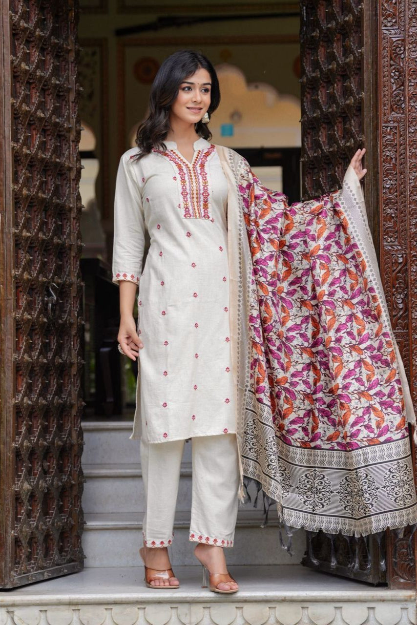 Our elegant designer printed kurta & plazzo with dupatta co-ord set set pure cotton. - Vastra Gehna