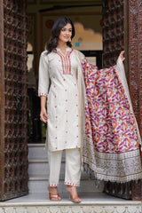 Our elegant designer printed kurta & plazzo with dupatta co-ord set set pure cotton. - Vastra Gehna