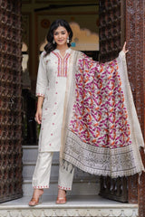 Our elegant designer printed kurta & plazzo with dupatta co-ord set set pure cotton. - Vastra Gehna