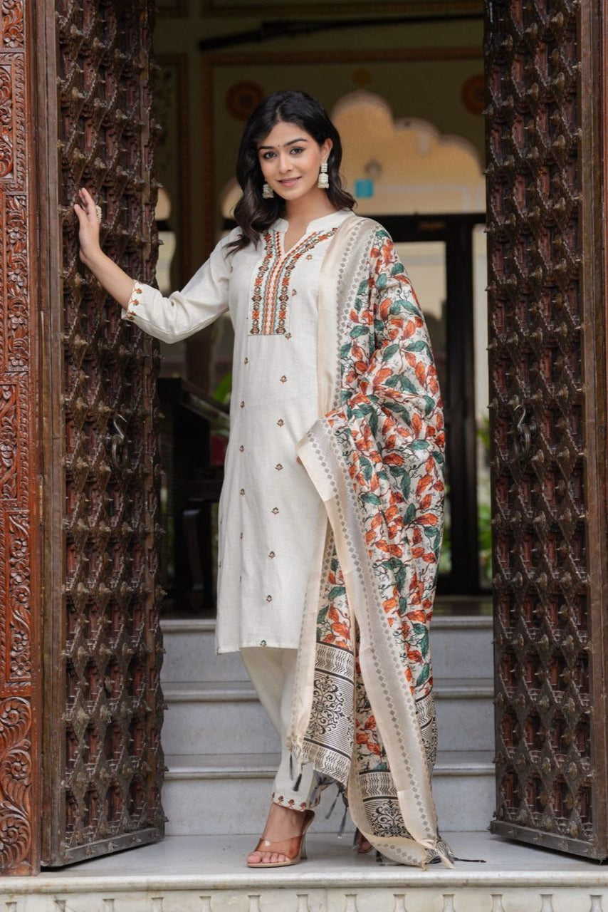 Our elegant designer printed kurta & plazzo with dupatta co-ord set set pure cotton. - Vastra Gehna