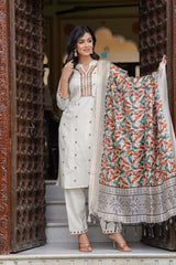 Our elegant designer printed kurta & plazzo with dupatta co-ord set set pure cotton. - Vastra Gehna
