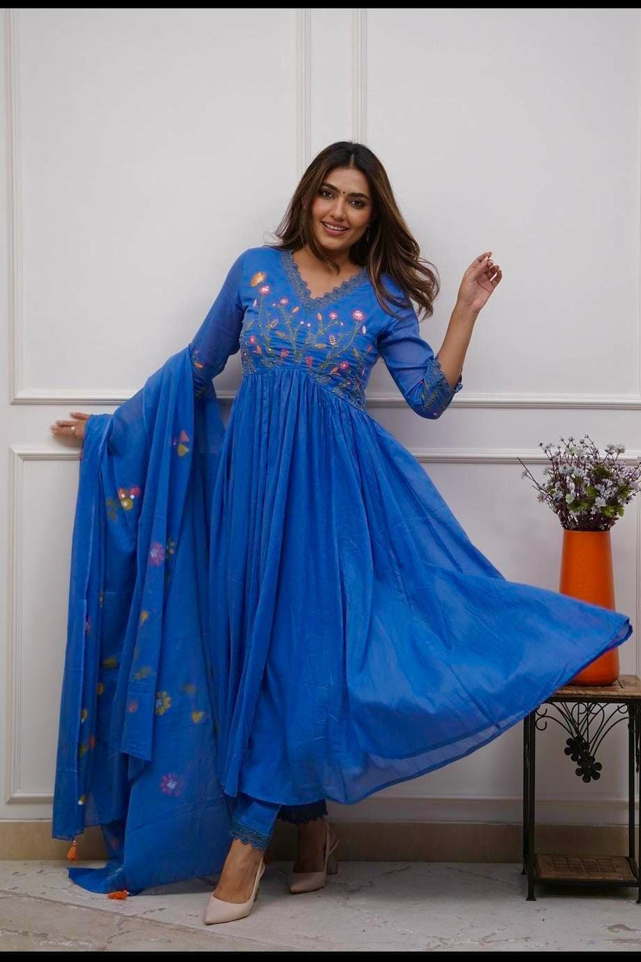 Our elegant designer work kurta & plazzo with dupatta co-ord set pure cotton - Vastra Gehna