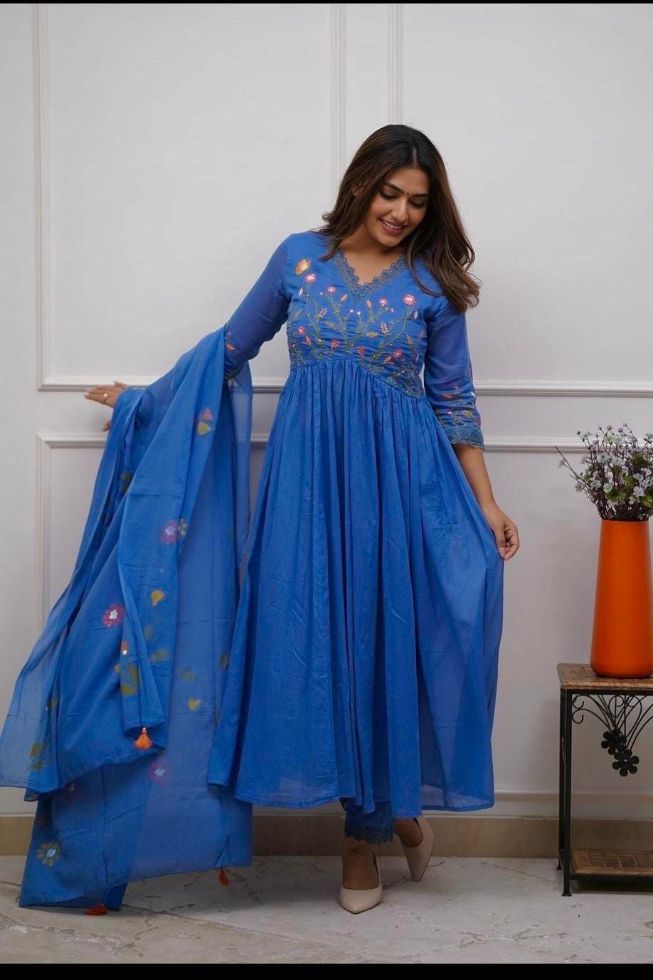 Our elegant designer work kurta & plazzo with dupatta co-ord set pure cotton - Vastra Gehna