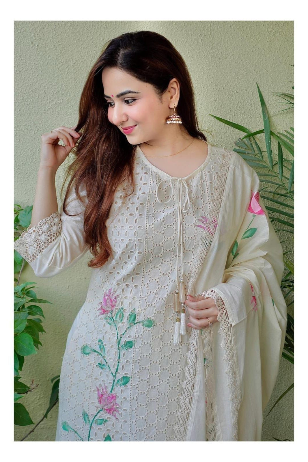 Our elegant designer printed kurta & plazzo with dupatta co-ord set set pure cotton. - Vastra Gehna