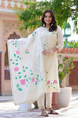 Our elegant designer printed kurta & plazzo with dupatta co-ord set set pure cotton. - Vastra Gehna