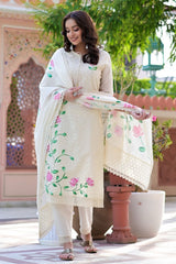 Our elegant designer printed kurta & plazzo with dupatta co-ord set set pure cotton. - Vastra Gehna