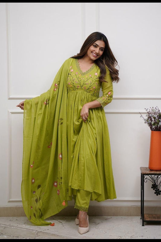 Our elegant designer work kurta & plazzo with dupatta co-ord set pure cotton - Vastra Gehna