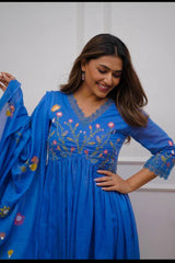 Our elegant designer work kurta & plazzo with dupatta co-ord set pure cotton - Vastra Gehna