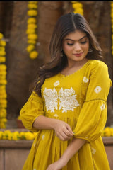 Our elegant yellow designer printed kurta & plazzo co-ord set set pure cotton. - Vastra Gehna