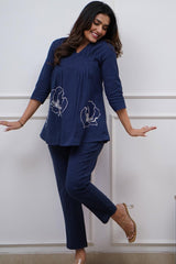 Our elegant designer printed kurta & plazzo co-ord set set pure cotton - Vastra Gehna