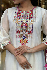 Our elegant designer thread mirror work kurta & plazzo with dupatta co-ord set pure cotton - Vastra Gehna