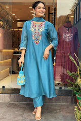 Our elegant designer thread mirror work kurta & plazzo with dupatta co-ord set pure cotton - Vastra Gehna