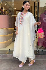 Our elegant designer thread mirror work kurta & plazzo with dupatta co-ord set pure cotton - Vastra Gehna