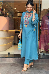 Our elegant designer thread mirror work kurta & plazzo with dupatta co-ord set pure cotton - Vastra Gehna