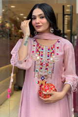 Our elegant designer thread mirror work kurta & plazzo with dupatta co-ord set pure cotton - Vastra Gehna