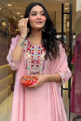 Our elegant designer thread mirror work kurta & plazzo with dupatta co-ord set pure cotton - Vastra Gehna