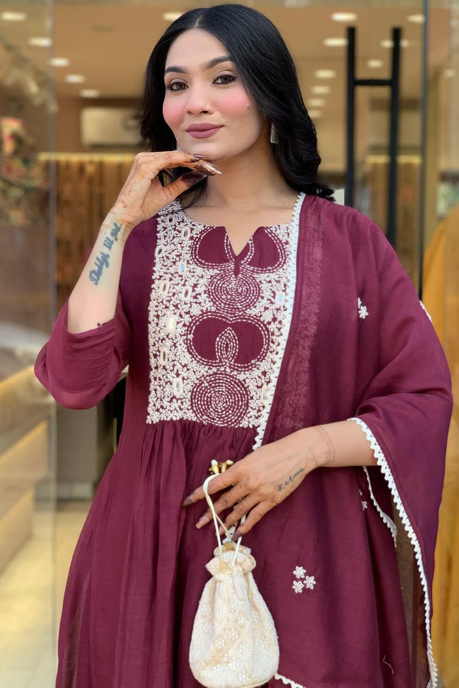 Our elegant designer thread kurta & plazzo with dupatta co-ord set pure cotton. - Vastra Gehna