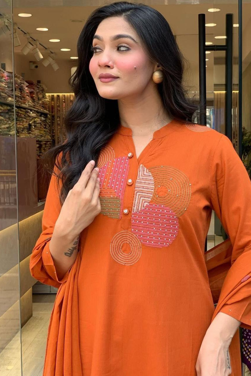 Our elegant designer thread kurta & plazzo with dupatta co-ord set pure cotton. - Vastra Gehna