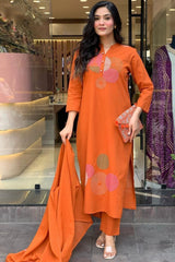 Our elegant designer thread kurta & plazzo with dupatta co-ord set pure cotton. - Vastra Gehna
