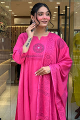 Our elegant designer thread kurta & plazzo with dupatta co-ord set pure cotton. - Vastra Gehna