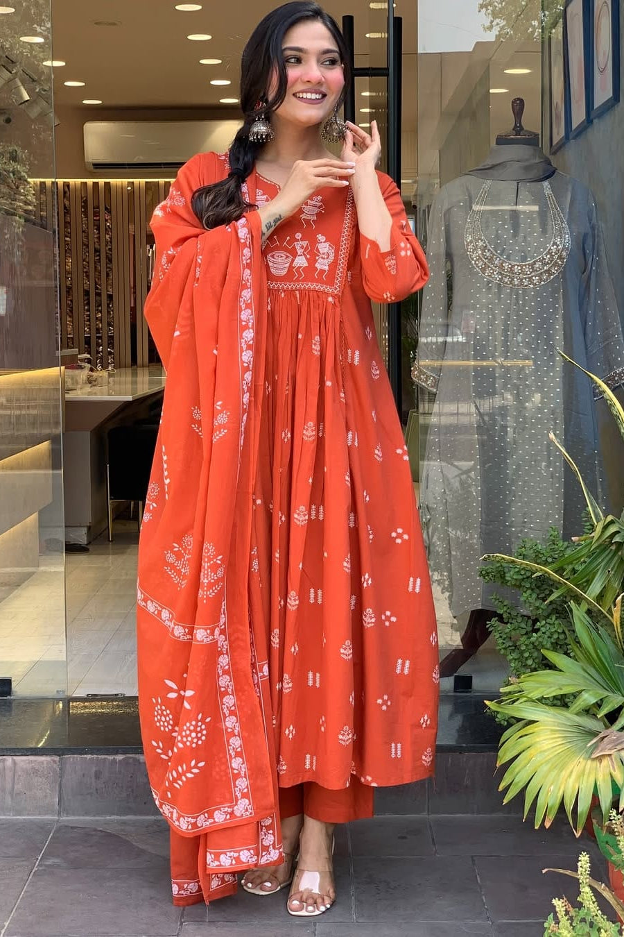 Our elegant black printed kurta wih plazzo with dupatta co-ord set pure cotton. - Vastra Gehna