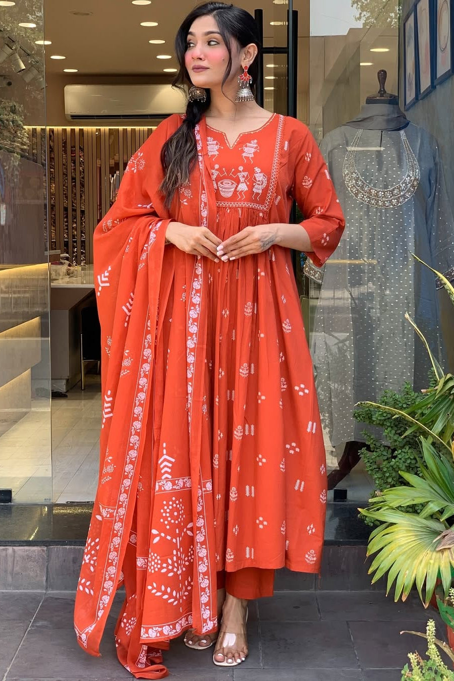 Our elegant black printed kurta wih plazzo with dupatta co-ord set pure cotton. - Vastra Gehna