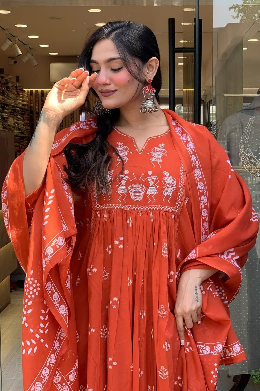 Our elegant black printed kurta wih plazzo with dupatta co-ord set pure cotton. - Vastra Gehna