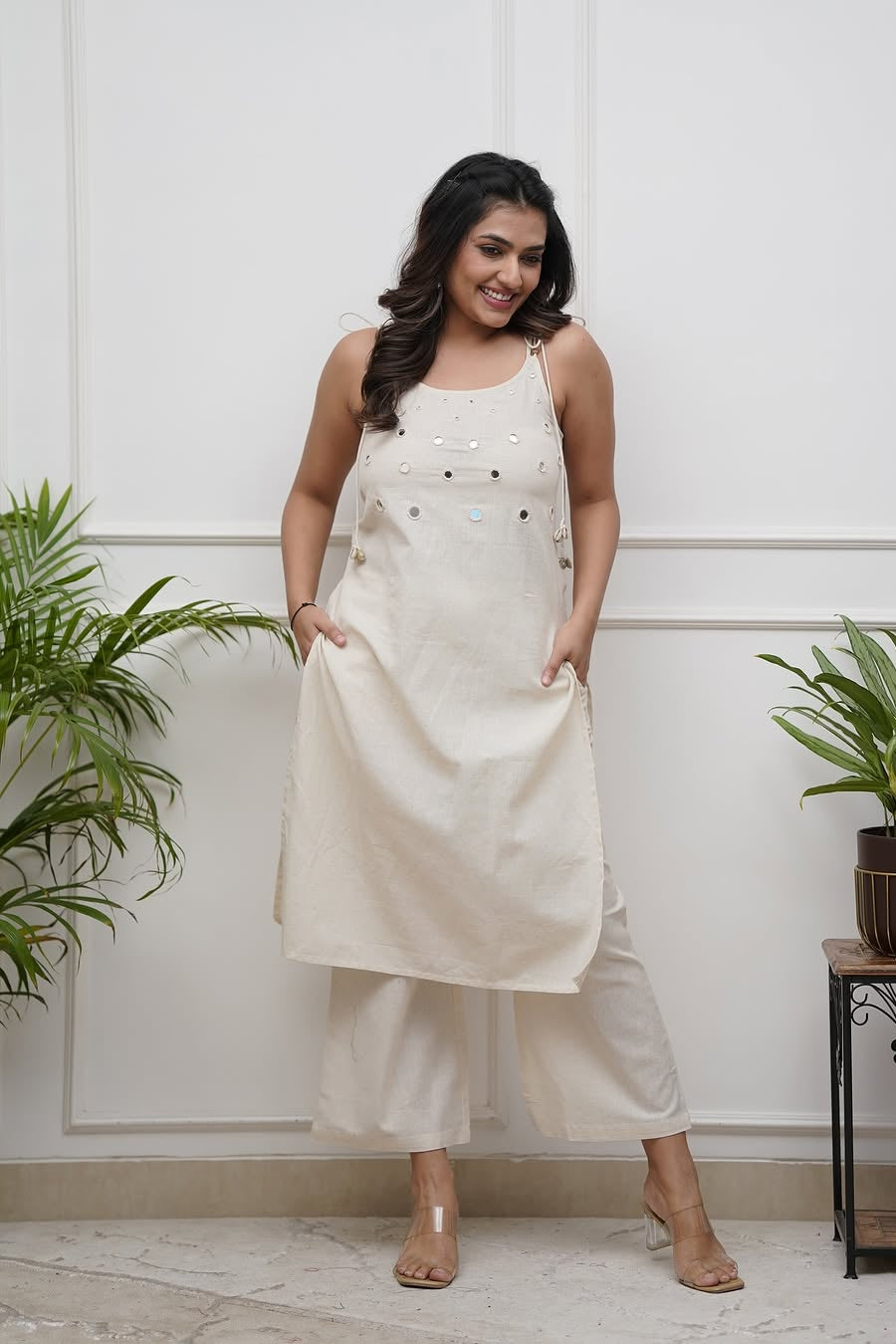 Our elegant mirrior work embroidary kurta wih plazzo co-ord set. - Vastra Gehna