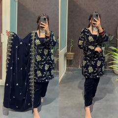 :Pure Heavy Viscose Velvet With *Heavy Embroidery Multi Sequence Work* With Full Embroidery Sleeve