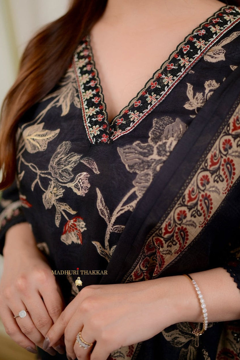 Our elegant designer printed kurta plazzo with dupatta co-ord set set pure cotton. - Vastra Gehna