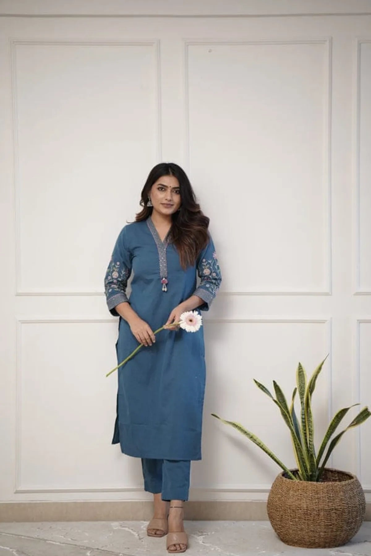 Our elegant designer printed kurta with plazzo co-ord set set pure cotton. - Vastra Gehna