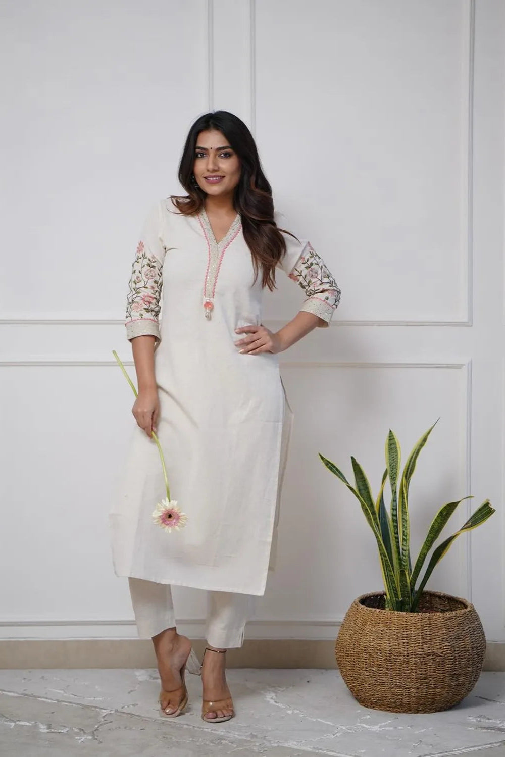 Our elegant designer printed kurta with plazzo co-ord set set pure cotton. - Vastra Gehna