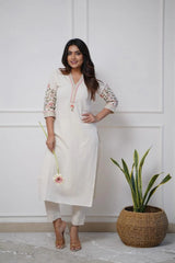 Our elegant designer printed kurta with plazzo co-ord set set pure cotton. - Vastra Gehna