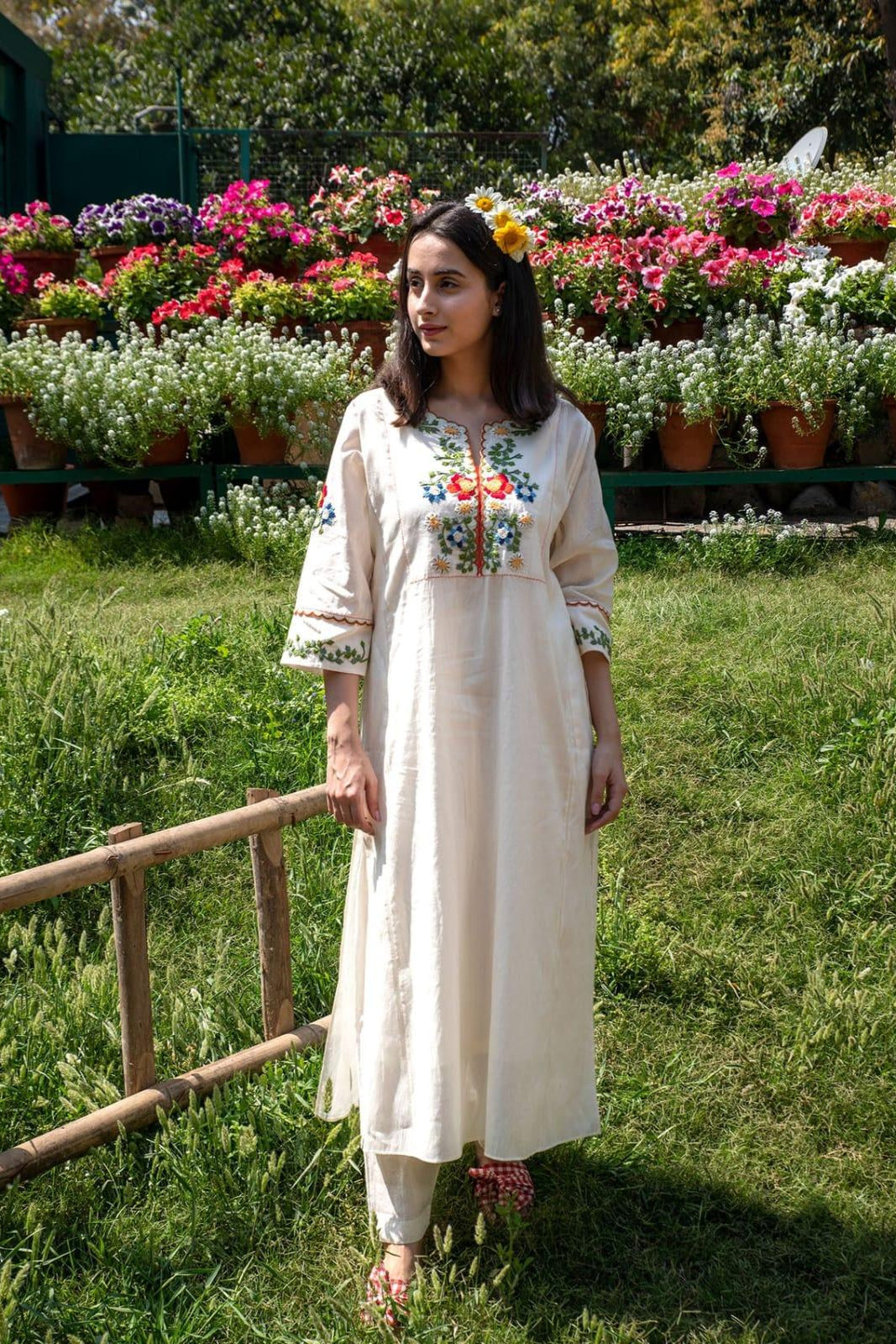 Our elegant designer Embroidary work kurta with plazzo co-ord set pure cotton - Vastra Gehna