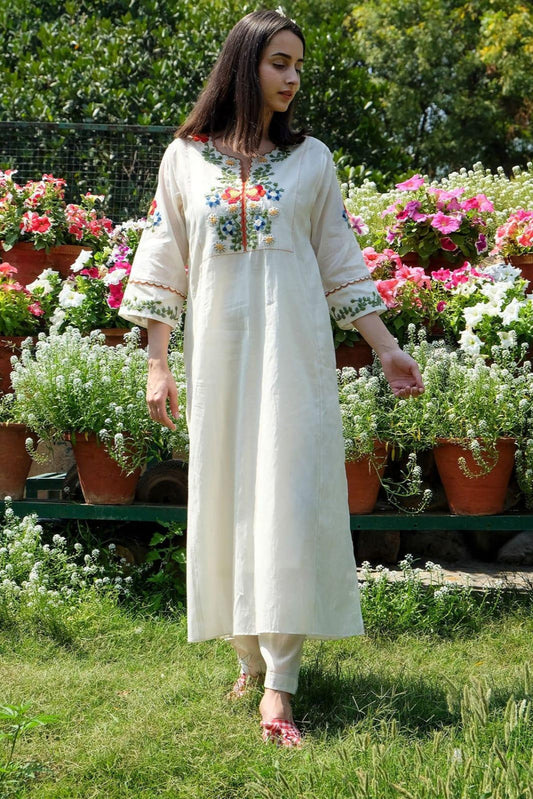 Our elegant designer Embroidary work kurta with plazzo co-ord set pure cotton - Vastra Gehna