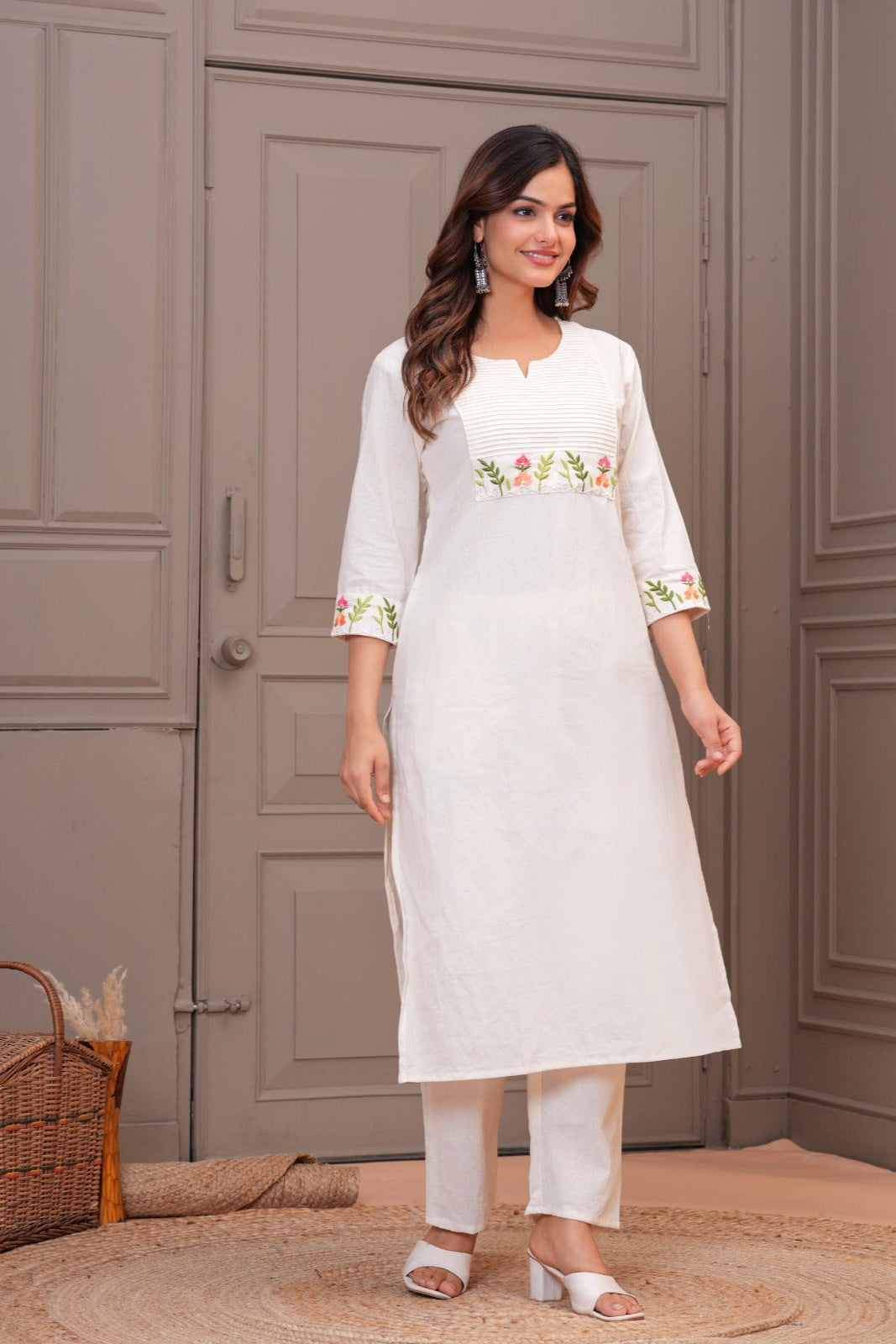 white Printed Cotton Flex Co-Ord Set - Vastra Gehna