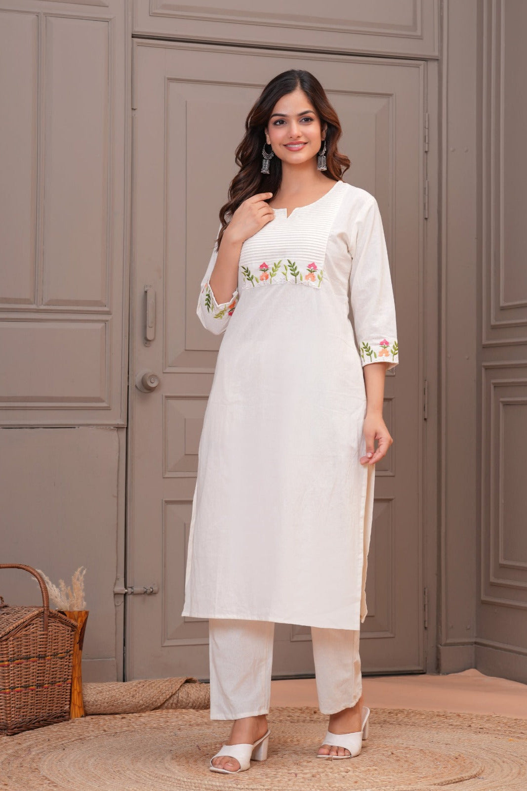 white Printed Cotton Flex Co-Ord Set - Vastra Gehna