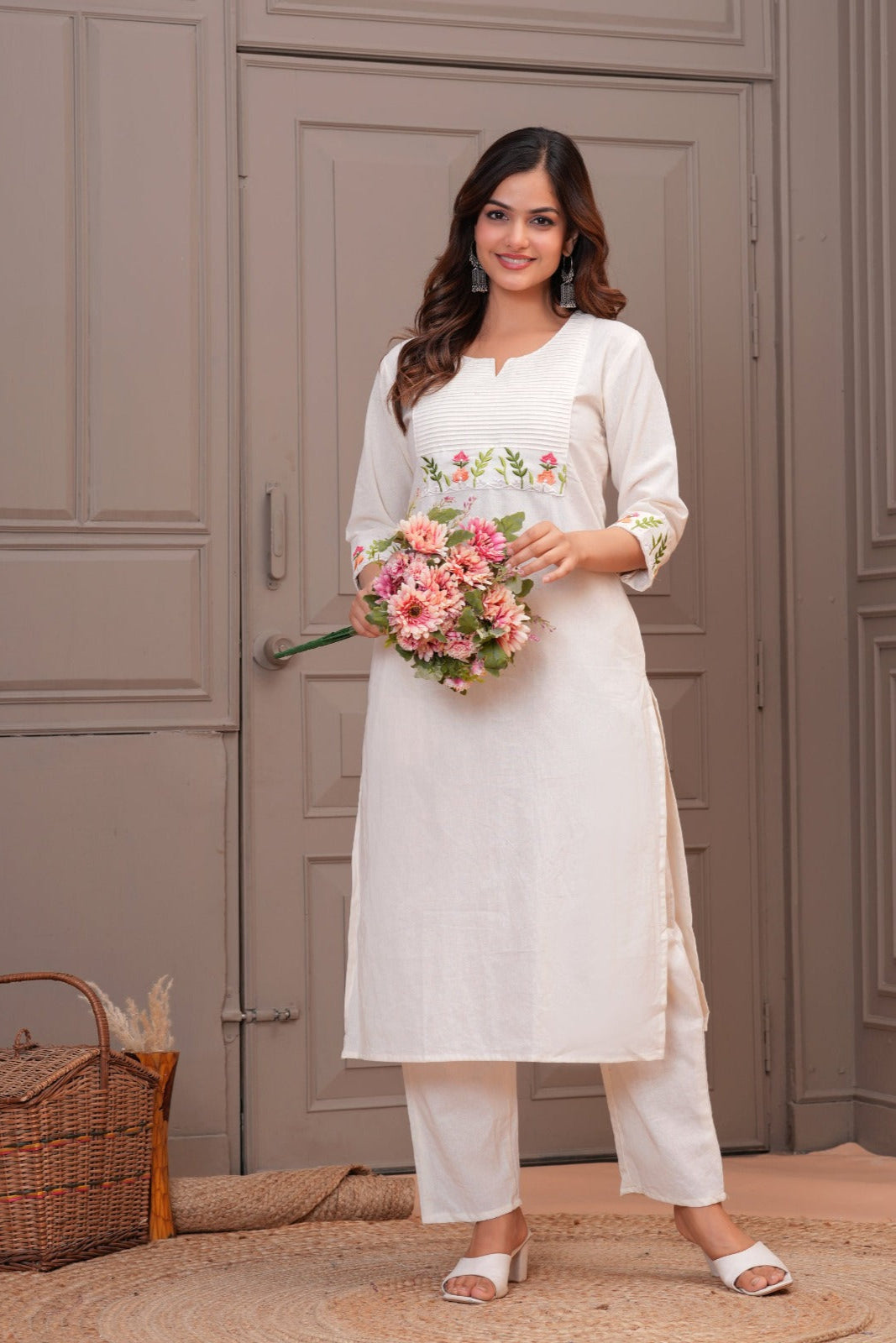 white Printed Cotton Flex Co-Ord Set - Vastra Gehna