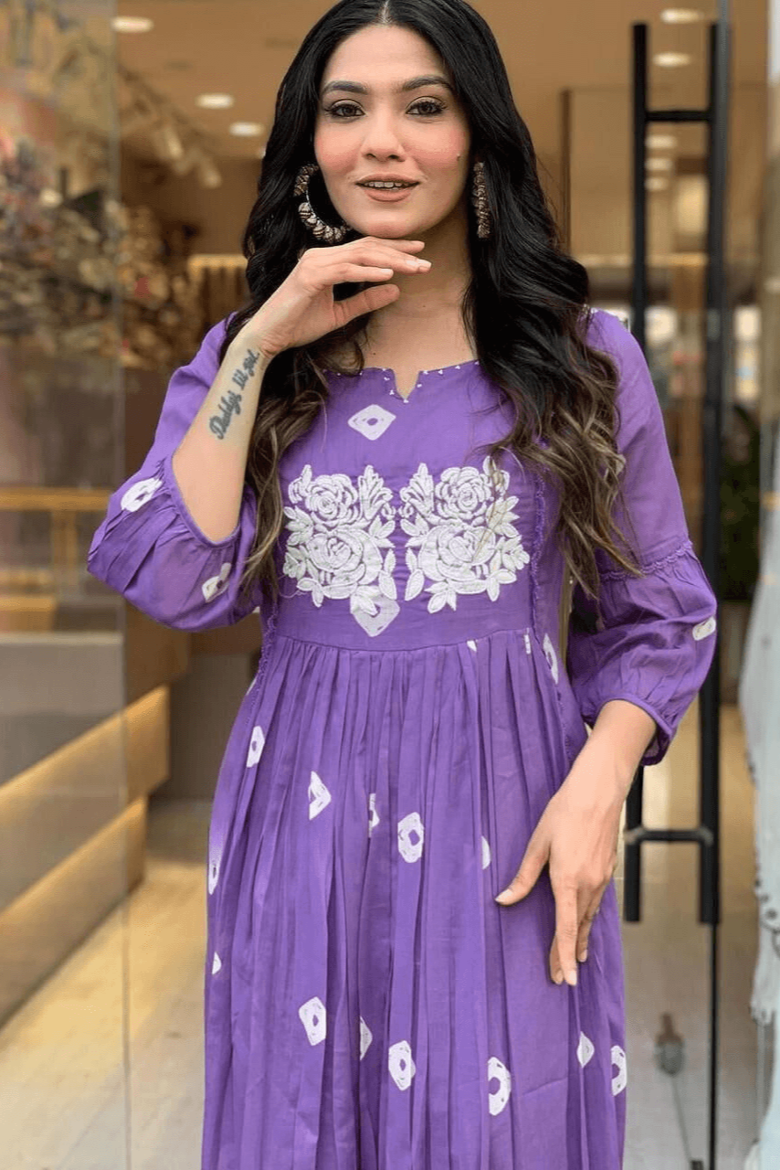 Our elegant designer Embroidary work&kurta style gown; co-ord set pure cotton - Vastra Gehna